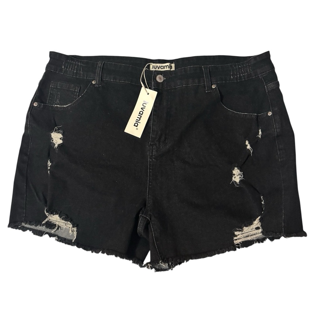Luvamia Black Distressed Denim Shorts  - Size 2XL (NWT)